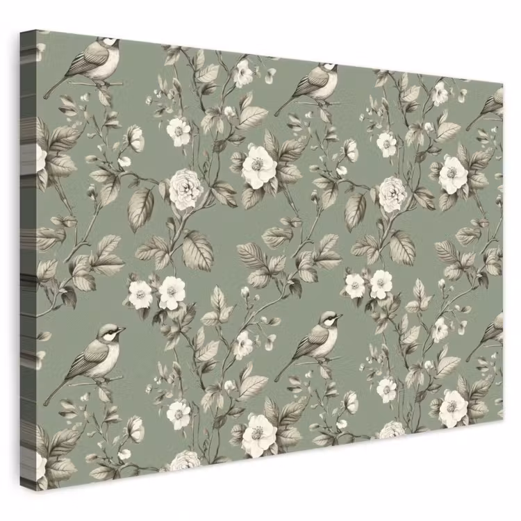 Botanisch - Vogels - Groen canvas 2cm klein 34 -3d