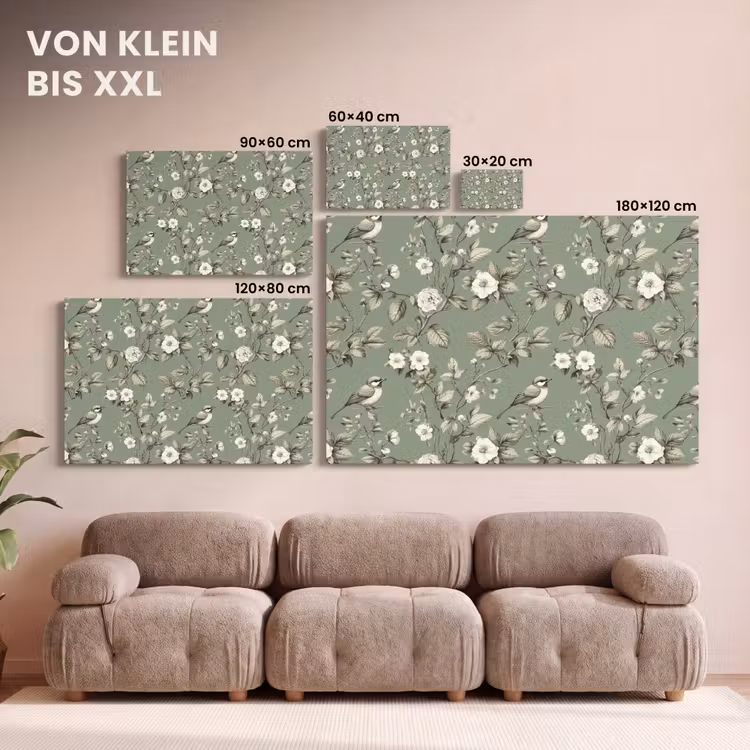 Botanisch - Vogels - Groen canvas 2cm klein 34 -Xsfeer8_DE