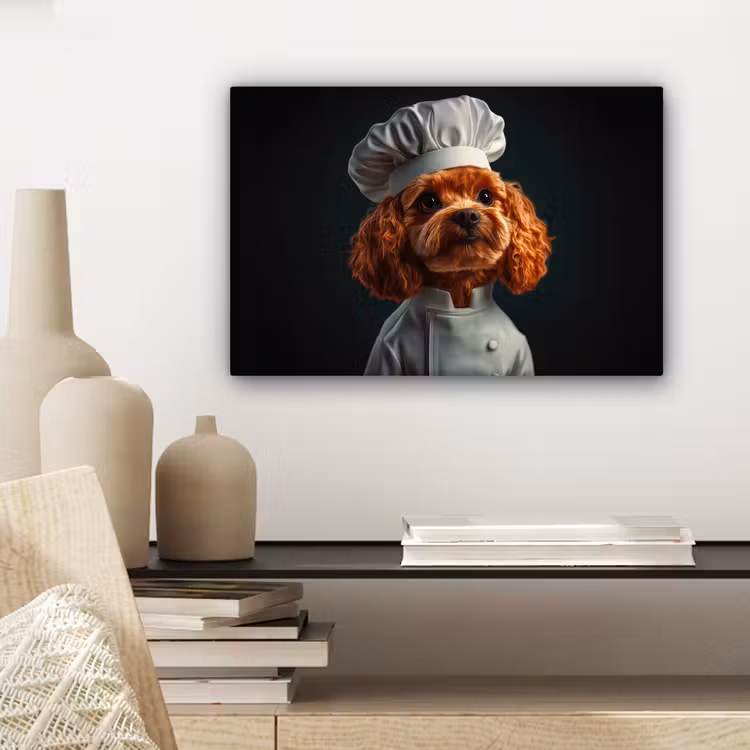 Bruin - Kok - Hondje canvas 2cm klein -closeup_print_DE
