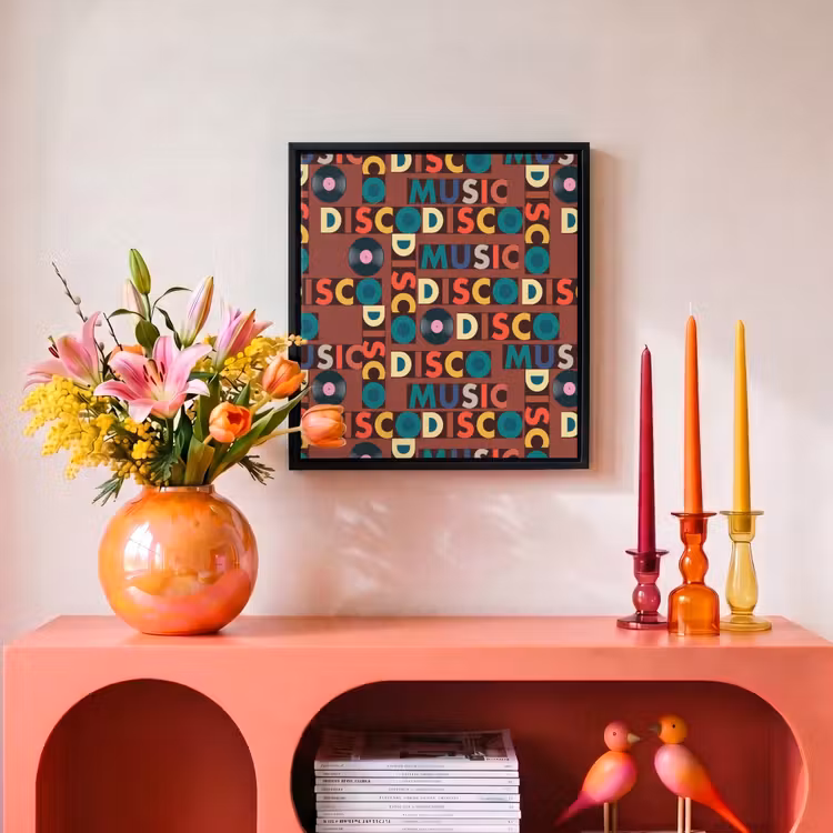 Bruin - Retro - Disco - Patroon Canvas met baklijst klein 1124 -atmosphere_sfeer3_global