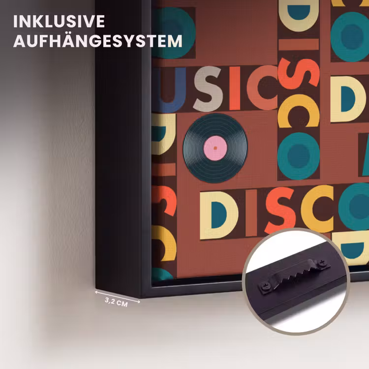 Bruin - Retro - Disco - Patroon Canvas met baklijst klein 1124 -closeup_ophangsysteem_DE