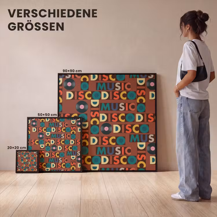 Bruin - Retro - Disco - Patroon Canvas met baklijst klein 1124 -comparison_formatenoverzicht_DE
