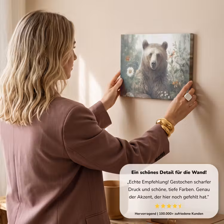 Bruine beer - Wilde dieren - Bloemen - Planten canvas 2cm klein -Xsfeer7_DE