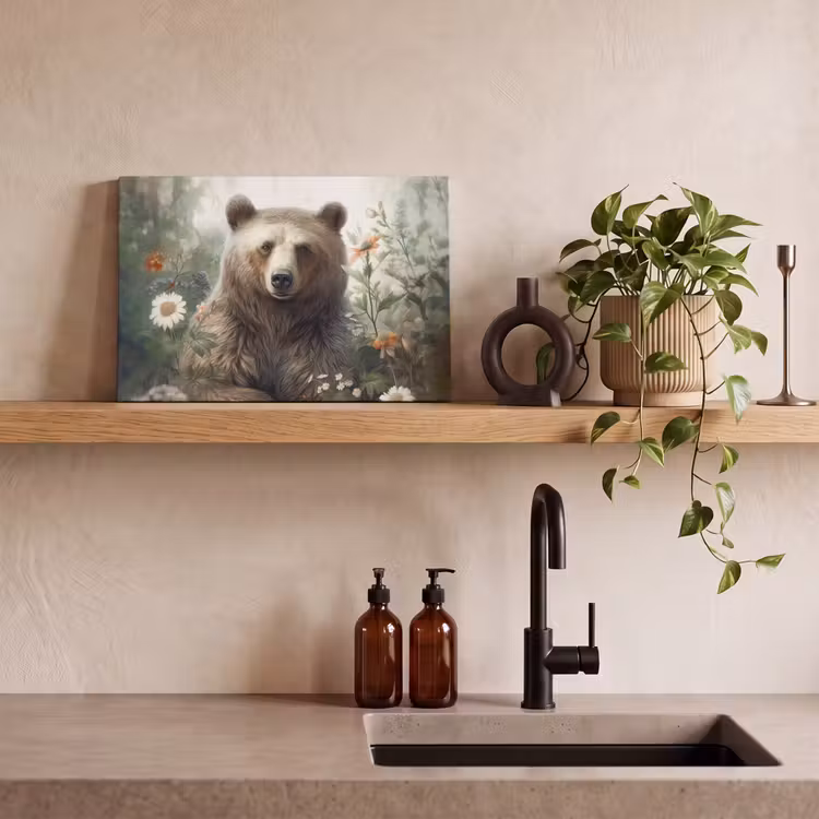 Bruine beer - Wilde dieren - Bloemen - Planten canvas 2cm klein -sfeer3