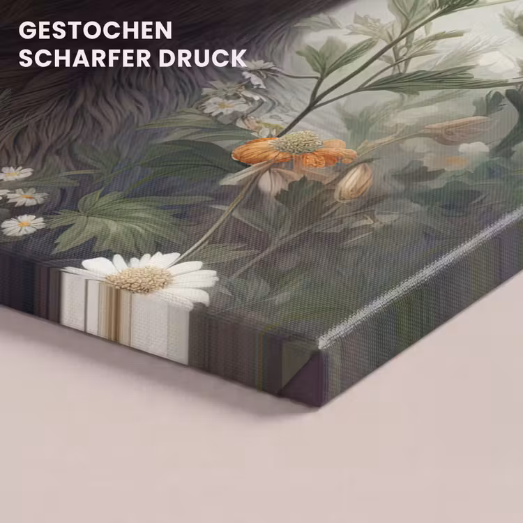 Bruine beer - Wilde dieren - Bloemen - Planten canvas 2cm klein -closeup_print_DE
