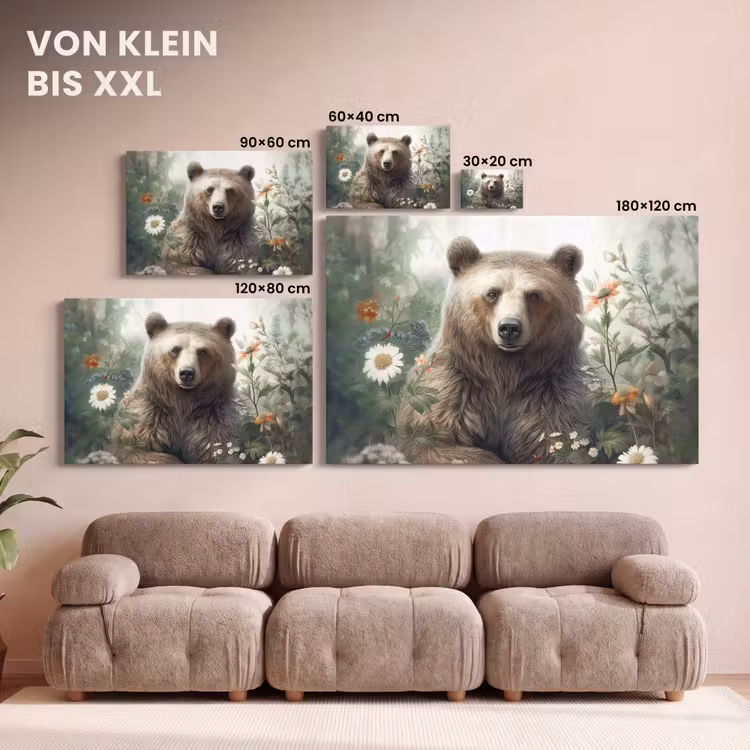 Bruine beer - Wilde dieren - Bloemen - Planten canvas 2cm klein -Xsfeer8_DE