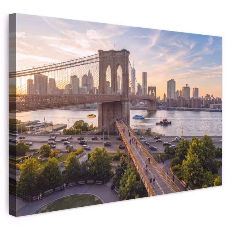Brug - Rivier - Stad - Zonsondergang - Architectuur canvas 2cm klein -3d