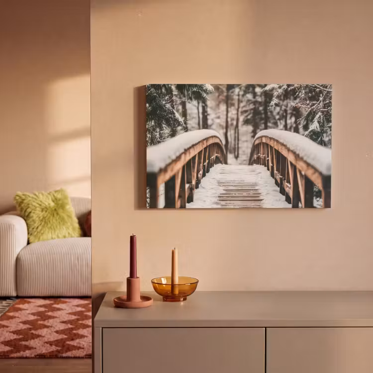 Brug - Winterlandschap - Bos - Natuur - Sneeuw canvas 2cm klein -sfeer1