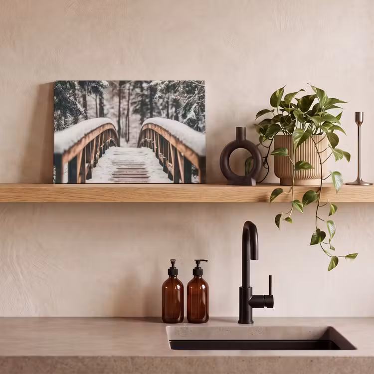 Brug - Winterlandschap - Bos - Natuur - Sneeuw canvas 2cm klein -closeup_print_DE