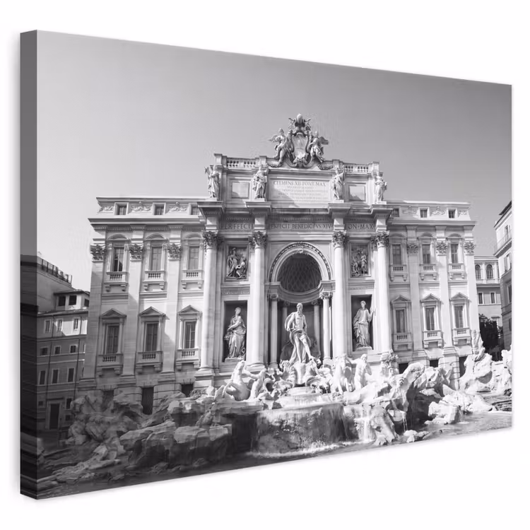 Fontein - Beelden - Architectuur - Zwart-wit canvas 2cm klein -3d