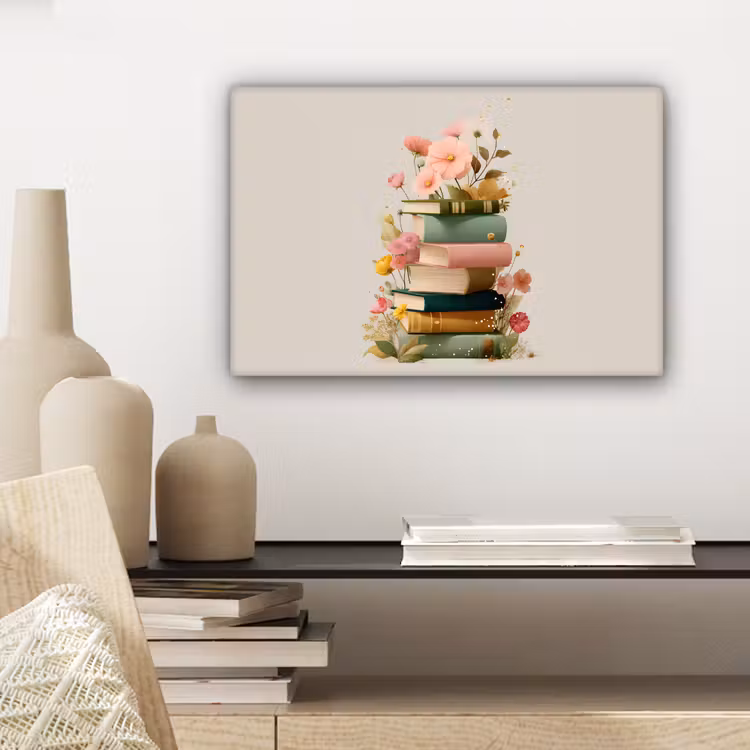 Boeken - Stapel - Bloemen - Kleurrijk canvas 2cm klein -closeup_print_DE