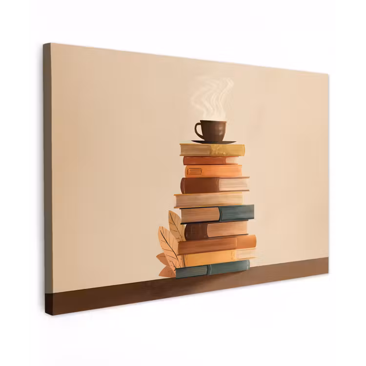 Boeken - Toren - Koffie - Beige canvas 2cm klein -z3d
