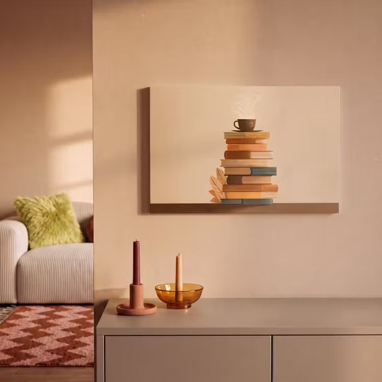 Boeken - Toren - Koffie - Beige canvas 2cm klein -sfeer1
