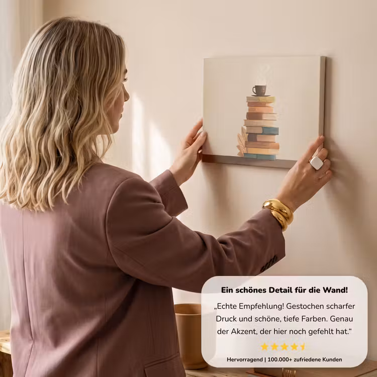 Boeken - Toren - Koffie - Beige canvas 2cm klein -sfeer3