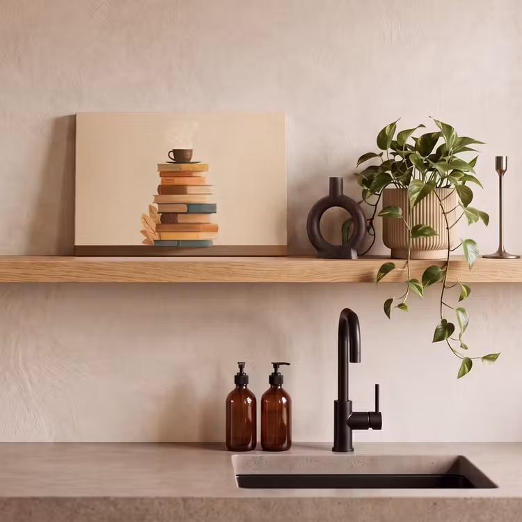 Boeken - Toren - Koffie - Beige canvas 2cm klein -sfeer6