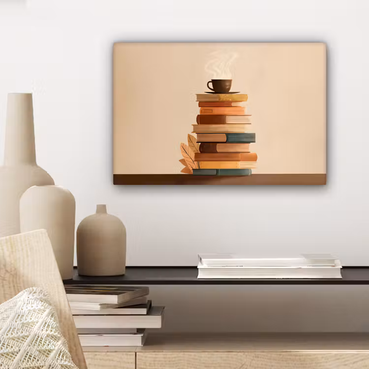 Boeken - Toren - Koffie - Beige canvas 2cm klein -closeup_print_DE