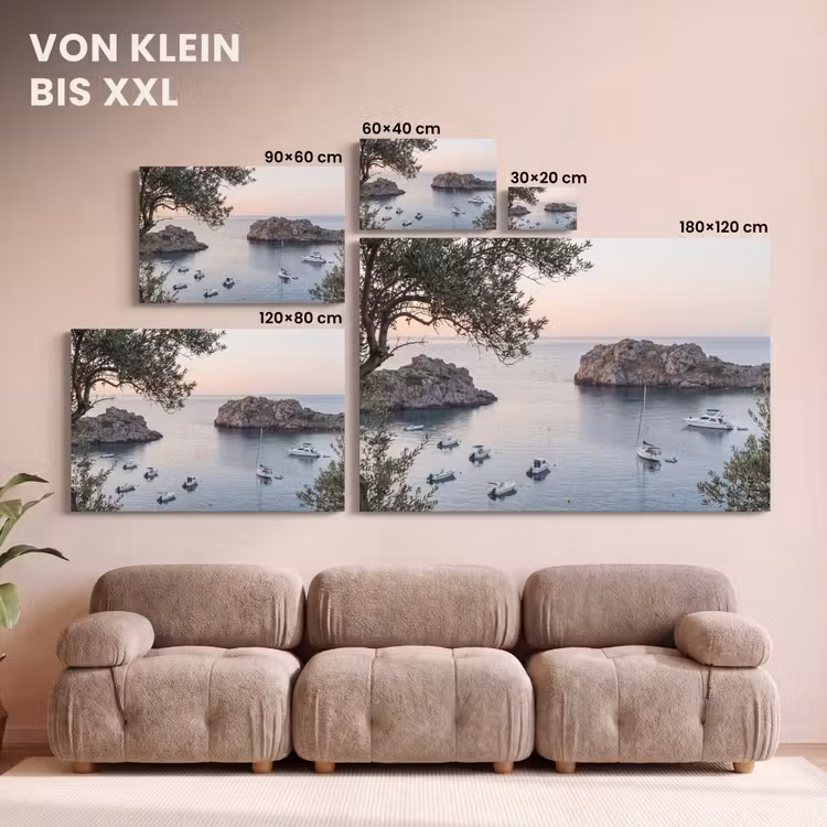 Leinwandbild - Bucht – Boote – Sonnenuntergang - Baai - boten - zonsondergang canvas 2cm klein