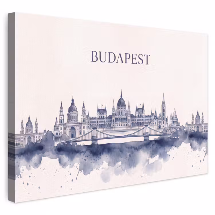 Boedapest - Skyline - Architectuur - Aquarel - Blauw canvas 2cm klein -3d