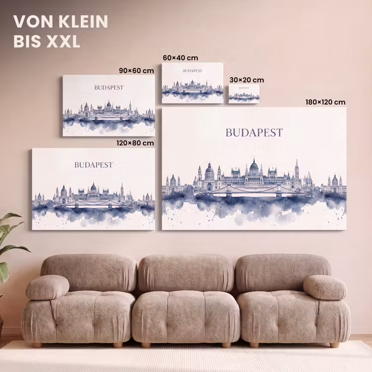 Boedapest - Skyline - Architectuur - Aquarel - Blauw canvas 2cm klein -Xsfeer8_DE