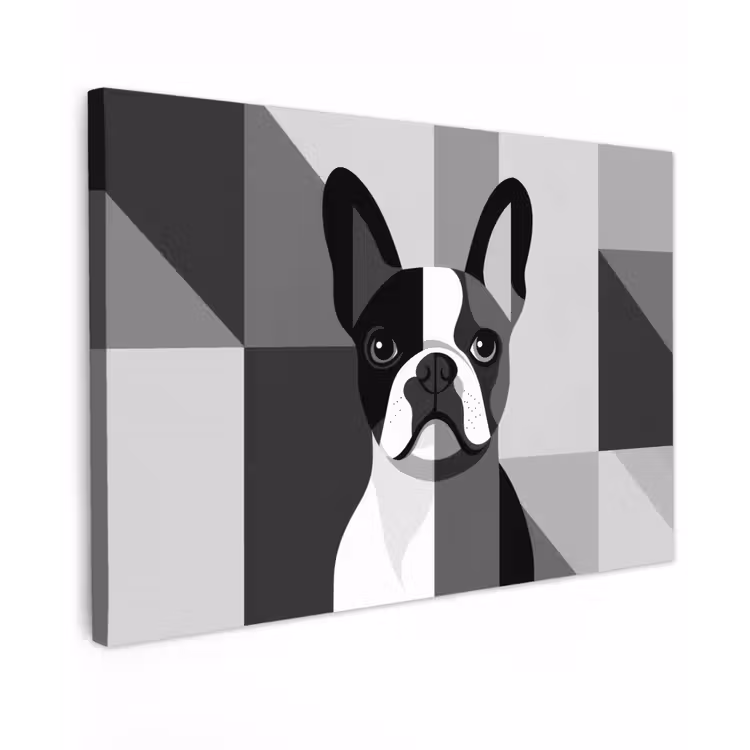 Buldog - Zwart - Abstract - Vlakken canvas 2cm klein -z3d