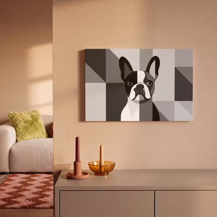 Buldog - Zwart - Abstract - Vlakken canvas 2cm klein -sfeer1