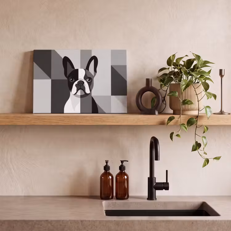 Buldog - Zwart - Abstract - Vlakken canvas 2cm klein -sfeer3