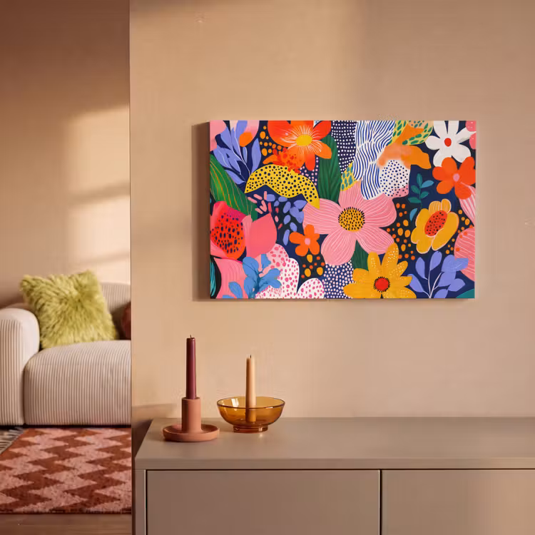 Kleurrijk - Bloemen - Abstract - Stippen canvas 2cm klein -sfeer1