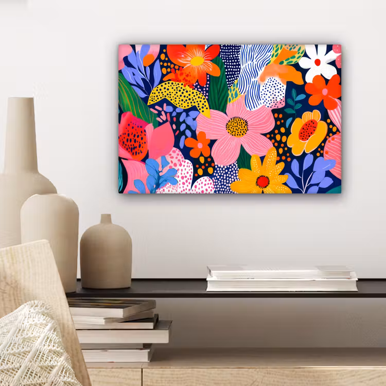 Kleurrijk - Bloemen - Abstract - Stippen canvas 2cm klein -sfeer6