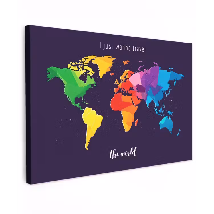 Kleurrijk - Wereldkaart - Travel - Quote canvas 2cm klein -z3d