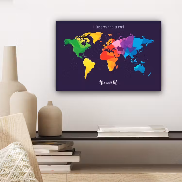 Kleurrijk - Wereldkaart - Travel - Quote canvas 2cm klein -sfeer6