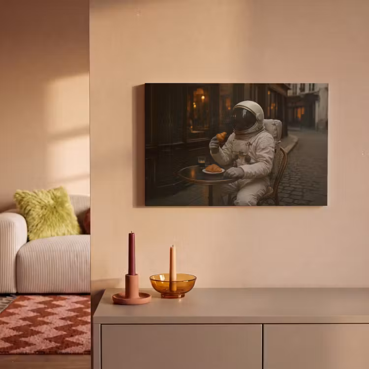Café - Croissant - Koffie - Astronaut canvas 2cm klein -sfeer1