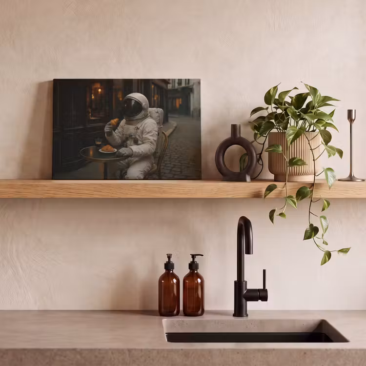 Café - Croissant - Koffie - Astronaut canvas 2cm klein -sfeer3