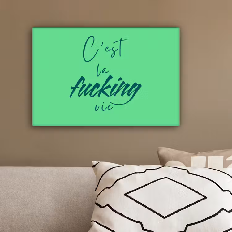 c'est la fucking vie - Groen - Penseelstijl canvas 2cm klein -closeup_print_DE