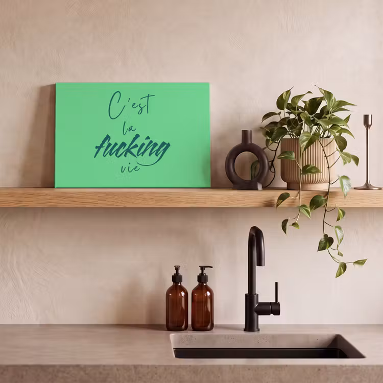 c'est la fucking vie - Groen - Penseelstijl canvas 2cm klein -uniquesellingpoint_afwerking-onlywow_DE