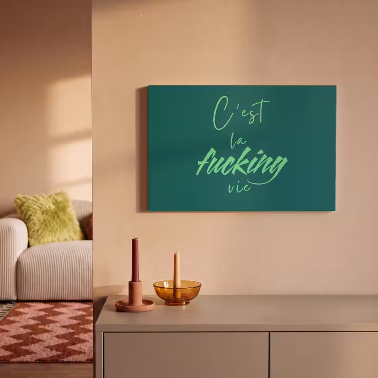 c'est la fucking vie - Groen - Handgeschreven canvas 2cm klein -sfeer1