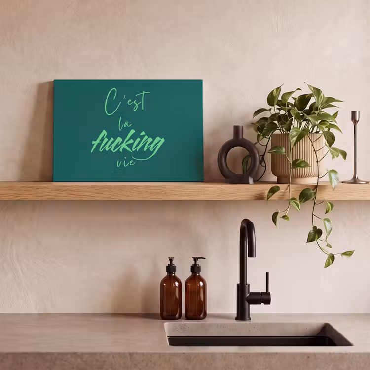 c'est la fucking vie - Groen - Handgeschreven canvas 2cm klein -uniquesellingpoint_afwerking-onlywow_DE