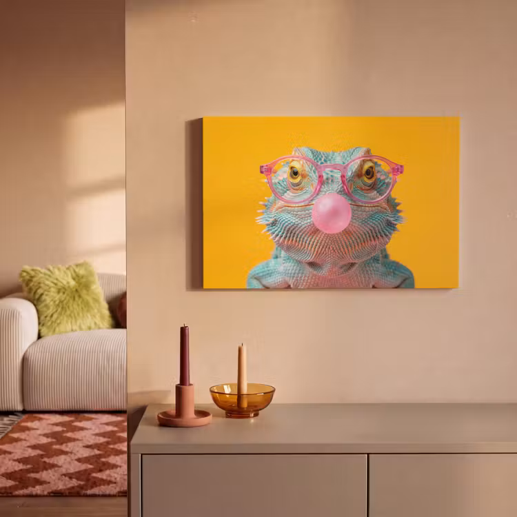 Kameleon - Kauwgom - Kleurrijk canvas 2cm klein -sfeer1
