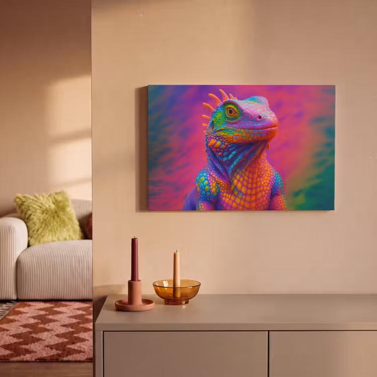 Kameleon - Dieren - Neon - Kleur canvas 2cm klein -sfeer1