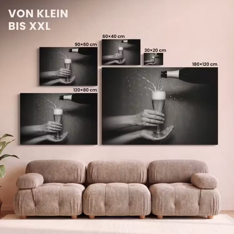 Champagnefles - Glas - Minimalistisch - Spetters canvas 2cm klein -Xsfeer8_DE