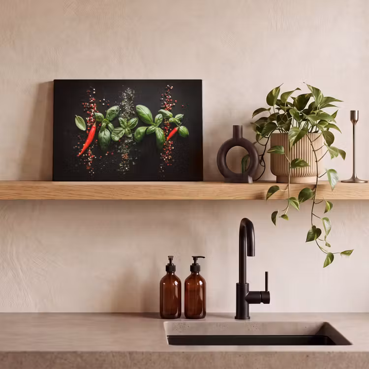Chilipepers - Basilicum - Blaadjes - Rood canvas 2cm klein -sfeer6