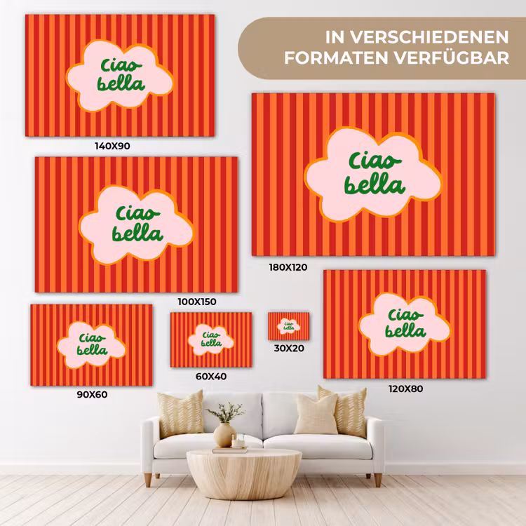 Ciao bella - Tekstwolk - Strepen - Oranje canvas 2cm klein -Xsfeer8_DE