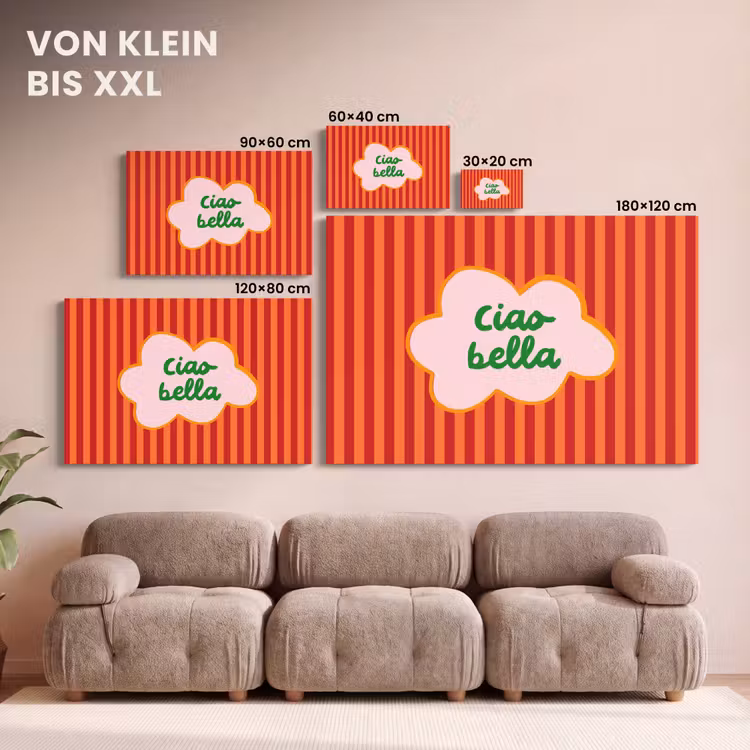 Ciao bella - Tekstwolk - Strepen - Oranje canvas 2cm klein -Xsfeer8_DE