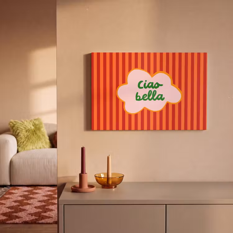Ciao bella - Tekstwolk - Strepen - Oranje canvas 2cm klein -sfeer1