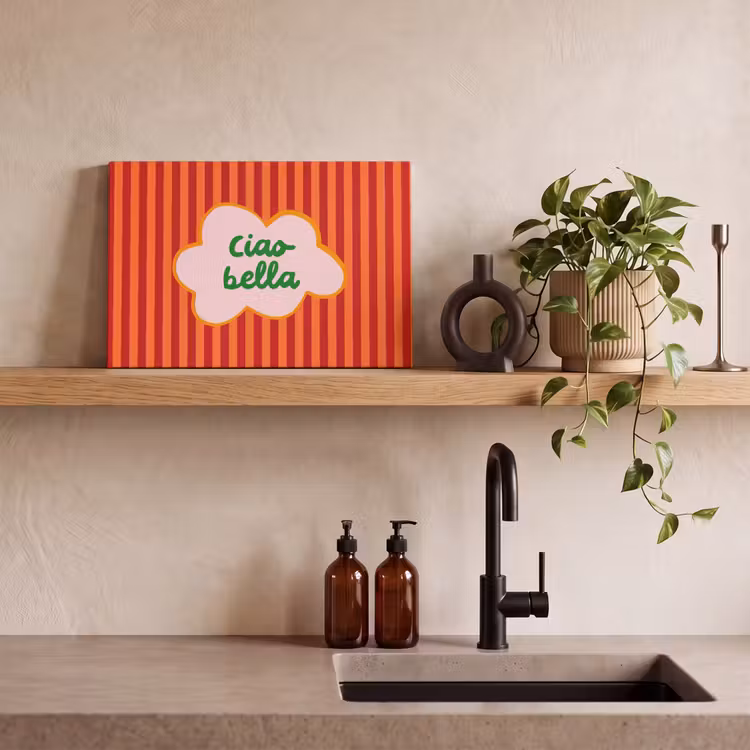Ciao bella - Tekstwolk - Strepen - Oranje canvas 2cm klein -sfeer3
