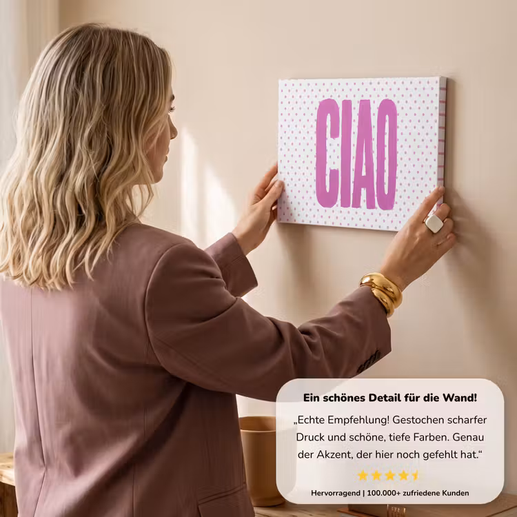 Ciao - Stippen - Roze - Wit canvas 2cm klein -sfeer3
