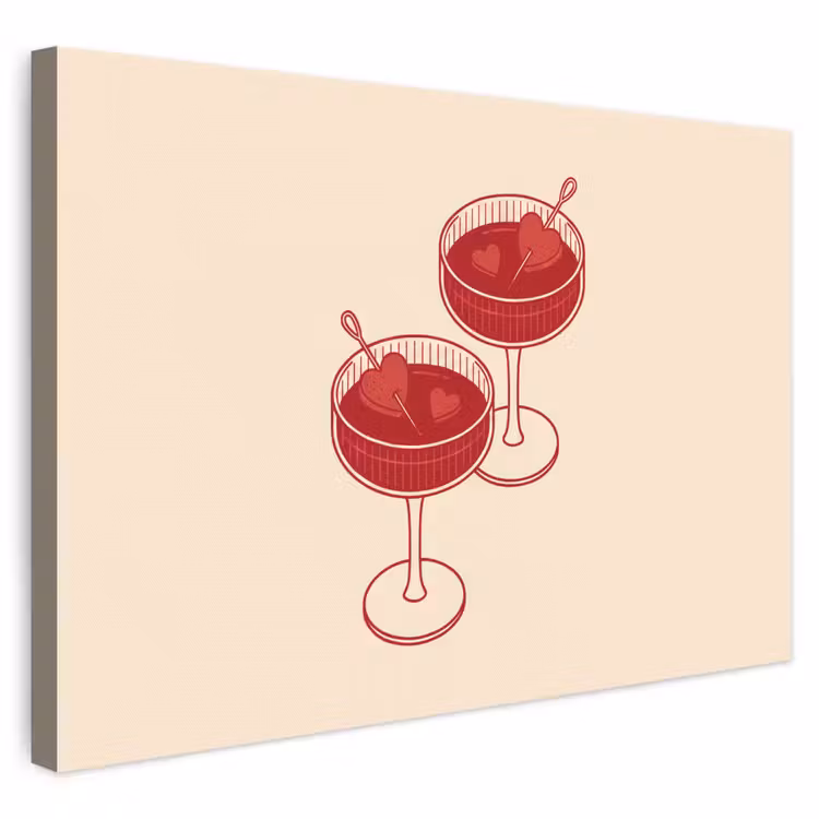 Cocktail - Hartjes - Liefde - Illustratie - Rood canvas 2cm klein -3d