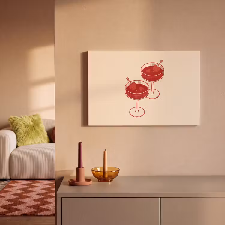 Cocktail - Hartjes - Liefde - Illustratie - Rood canvas 2cm klein -sfeer1