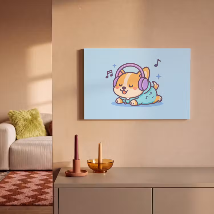 Corgi - Koptelefoon - Blauw - Muzieknoten canvas 2cm klein -sfeer1