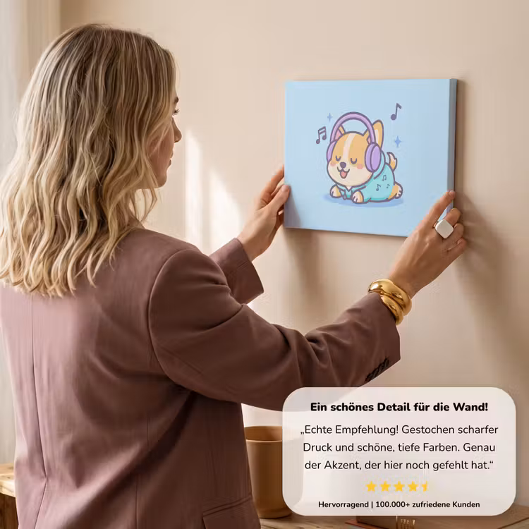 Corgi - Koptelefoon - Blauw - Muzieknoten canvas 2cm klein -Xsfeer7_DE