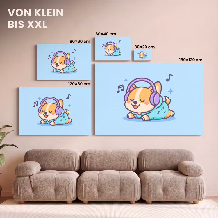 Corgi - Koptelefoon - Blauw - Muzieknoten canvas 2cm klein -Xsfeer8_DE
